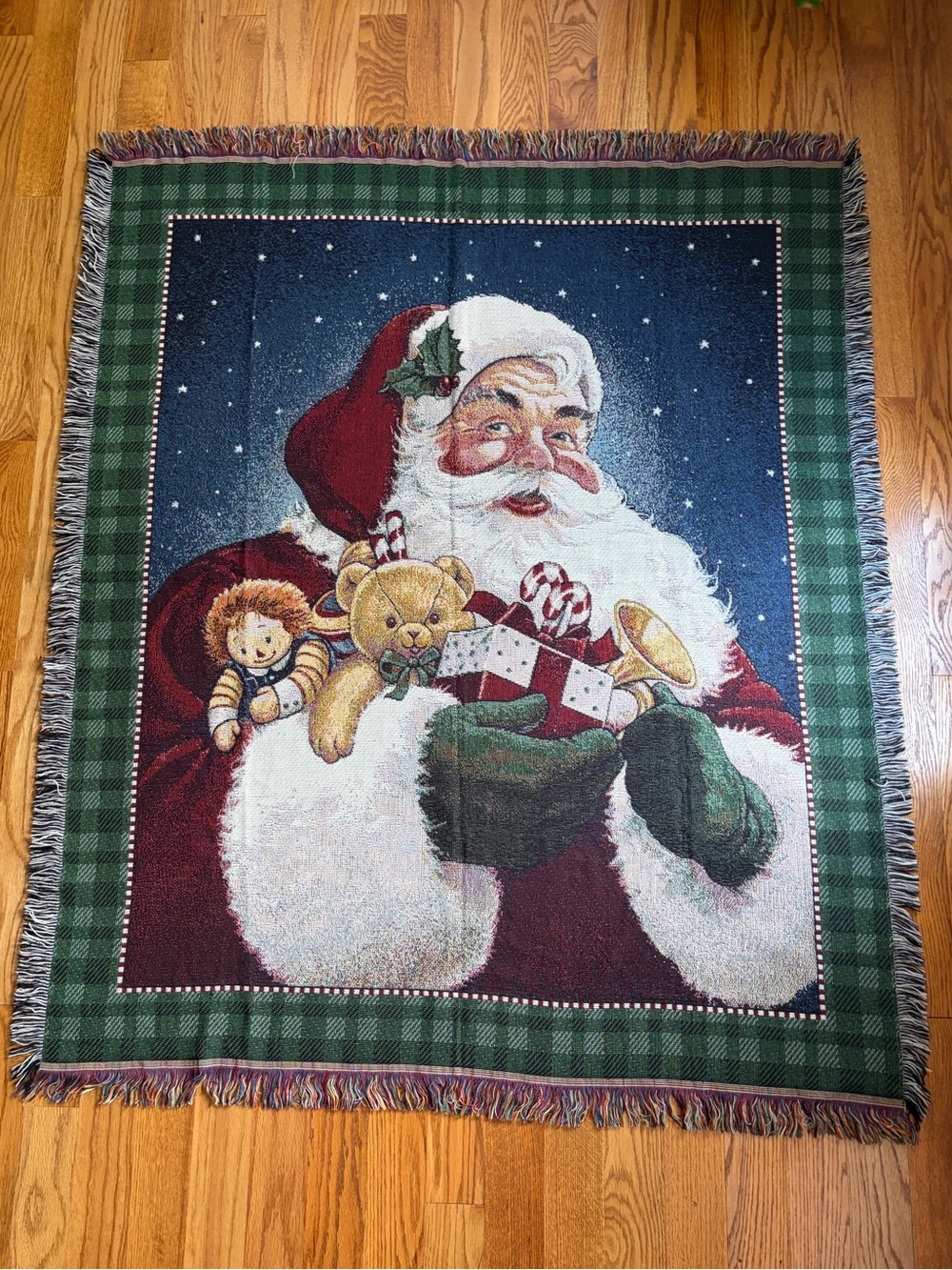 American Weavers Festive Santa Throw Blanket – Holiday Tapestry. 62x51 inches